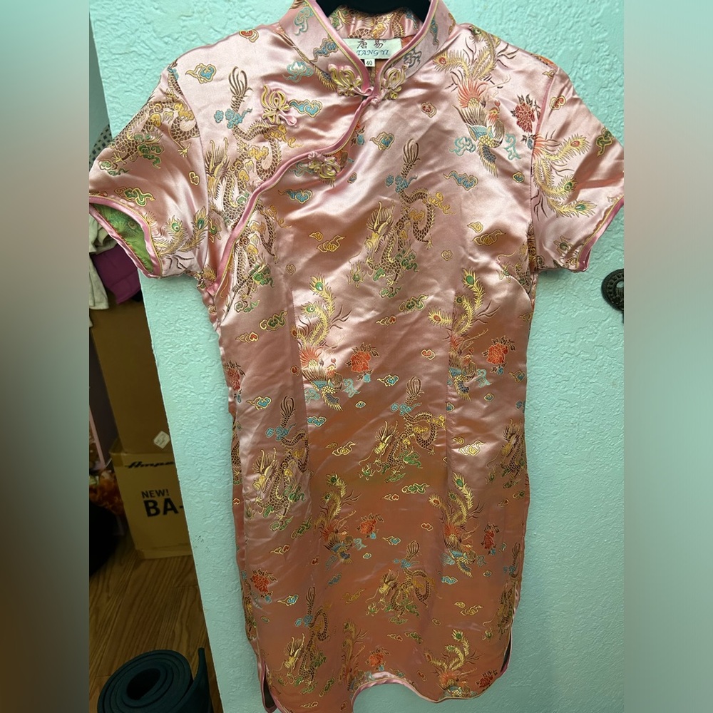 traditional tang yi pink satin dress